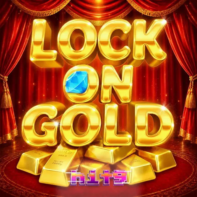 Tampilan visual slot Lock On Gold dengan latar belakang teater mewah dan simbol batang emas.